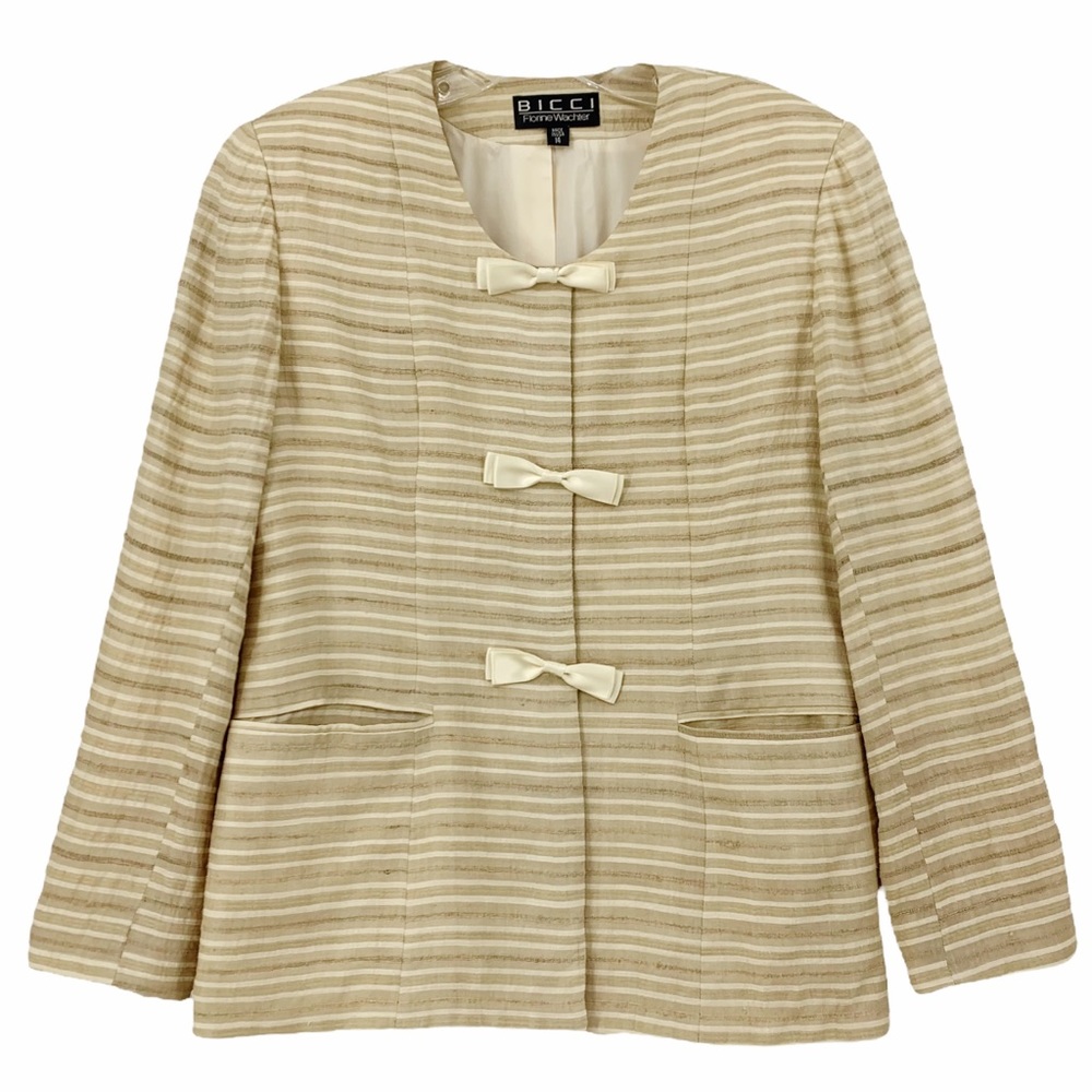 Vintage 100% Silk Single Breasted Three Bow Snap Front Blazer Jacket Shacket USA